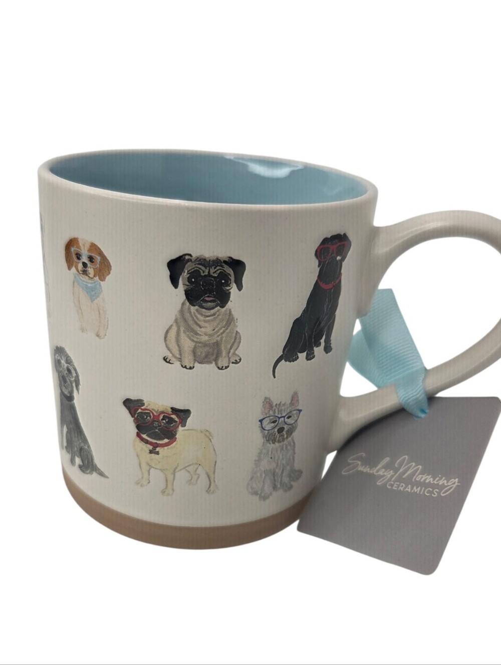 🤍▪️Sunday Morning Ceramics ▪️Playful Dog-Print Ceramic Mug with Blue Interior